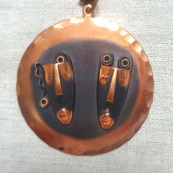 Vintage MCM Copper Rebejas Comedy Tragedy Copper Pendant Necklace - Picture 6 of 9